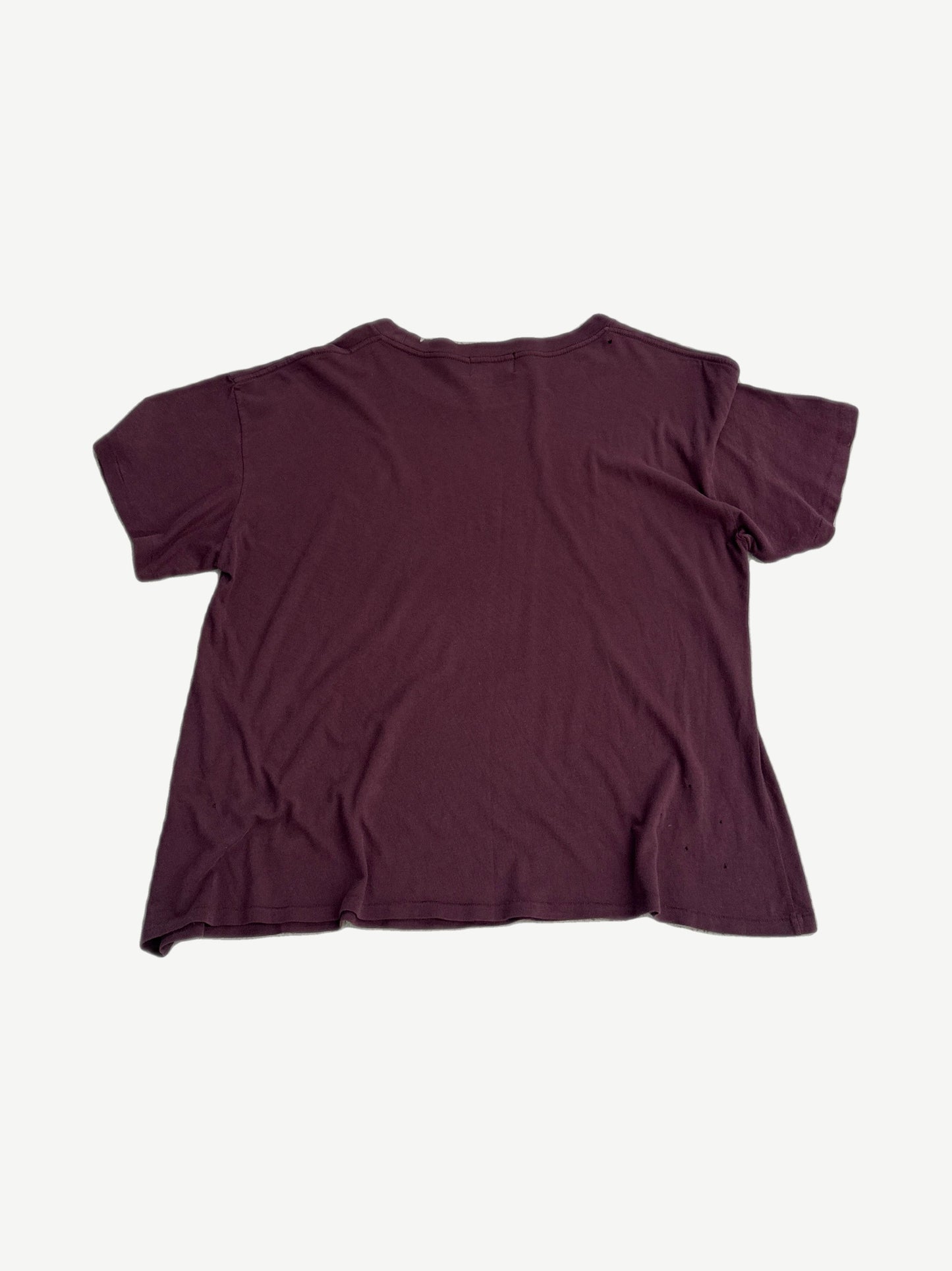 Reverse of Enfants Riches Deprimes maroon logo tee showing blank back panel and ribbed crew neck collar.
