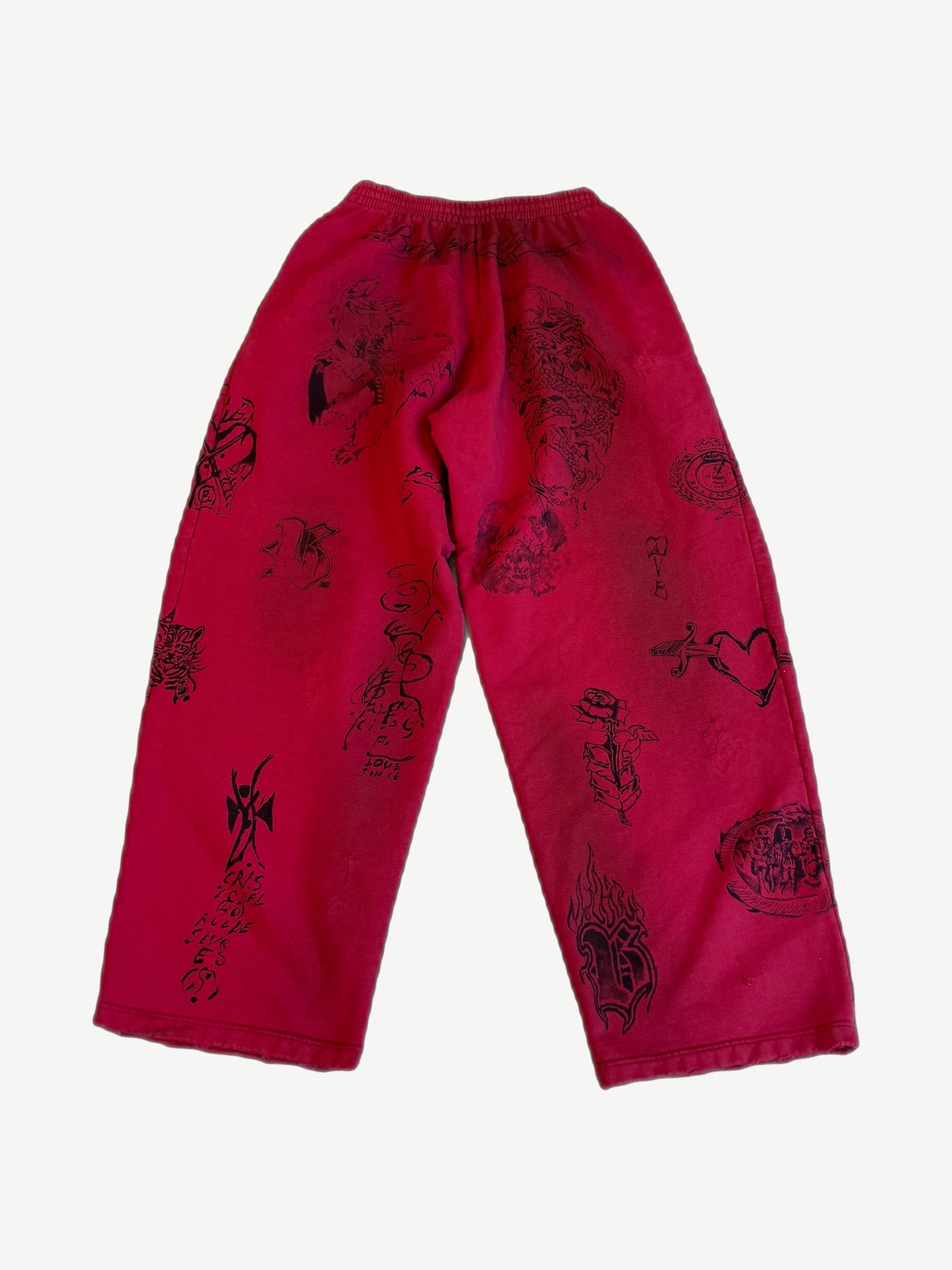 Balenciaga Red Distressed Tattoo Sweatpants