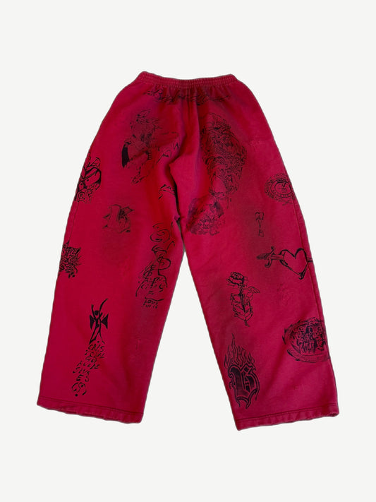 Balenciaga Red Distressed Tattoo Sweatpants