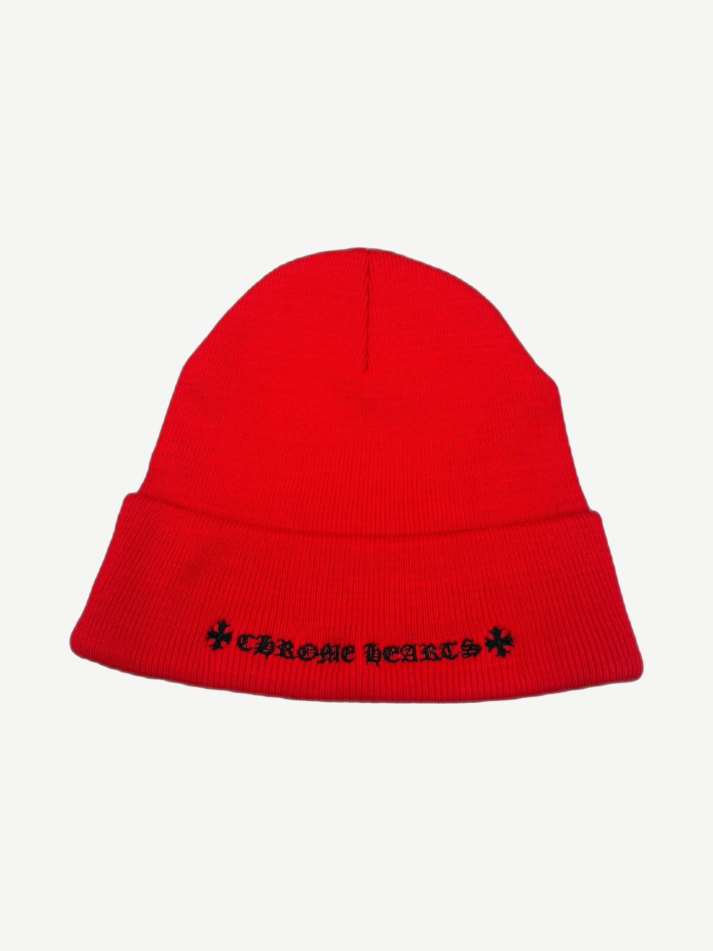 Chrome Hearts Red Rolling Stones Leather Patch Beanie