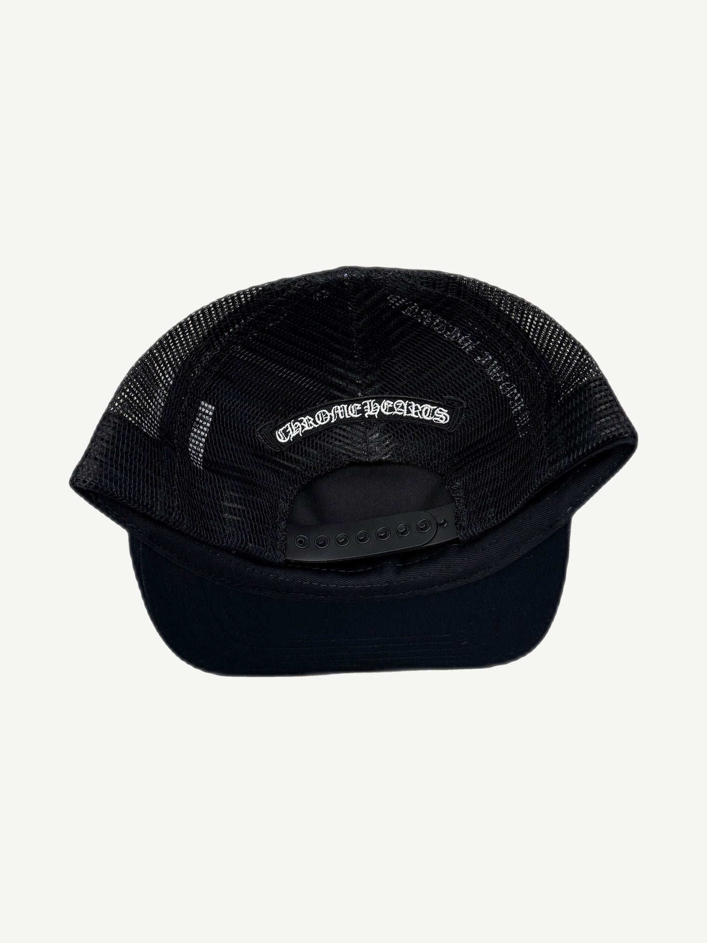 Chrome Hearts St Barths Cemetery trucker hat back showing mesh paneling and snapback closure detail.