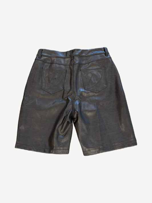 Bottega Desires black leather shorts back with embroidered B and D script monograms on rear pockets