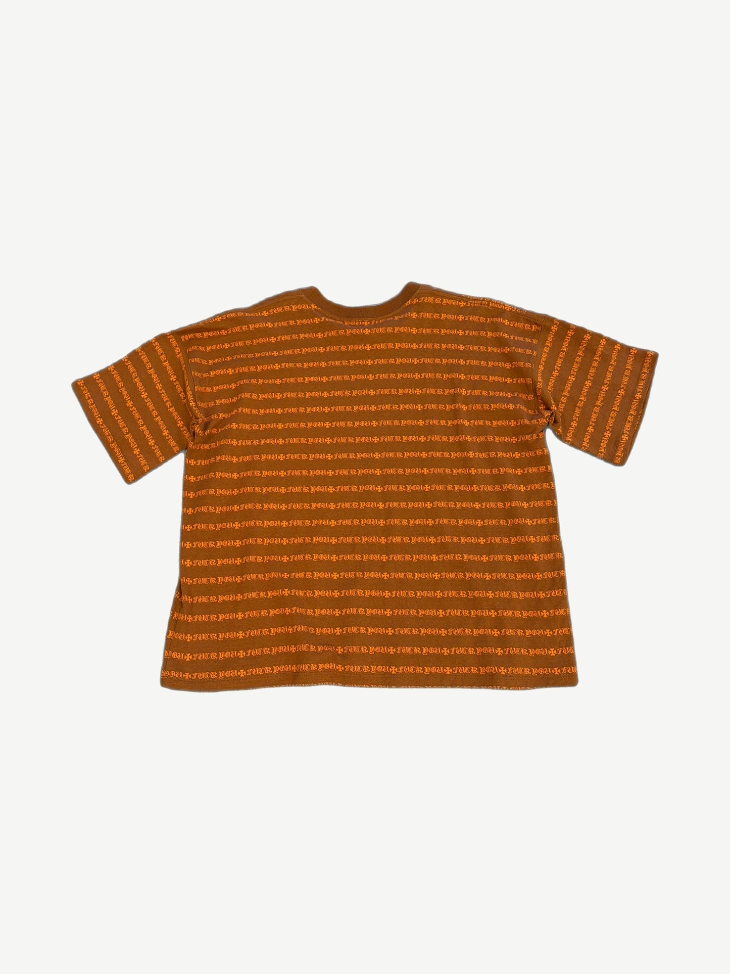 Chrome Hearts Matty Boy striped tee back view, banded stripes with Teens From Mars print