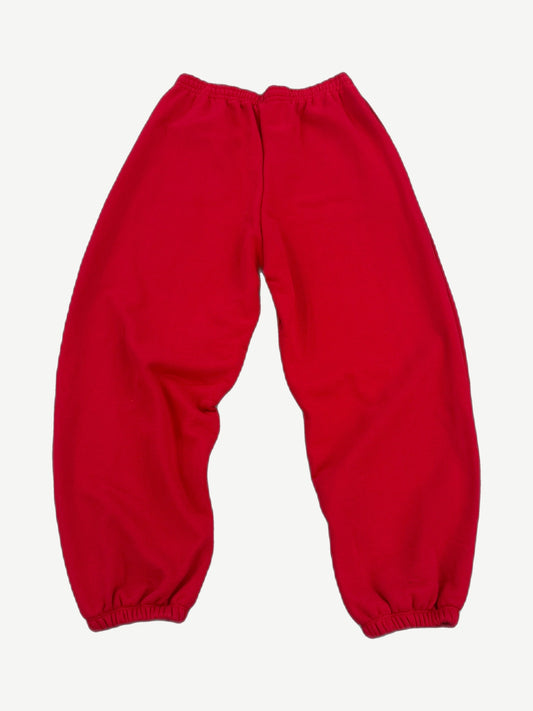GV Gallery Raspberry Hills red fleece sweatpants back view with elastic waistband and cuffed ankle hems