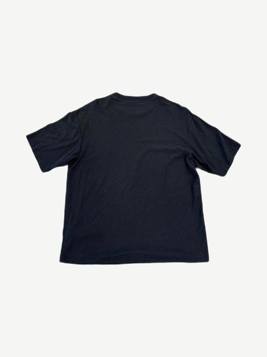 Back view of Acne Studios plain black short sleeve t-shirt with relaxed boxy fit and no rear graphics.