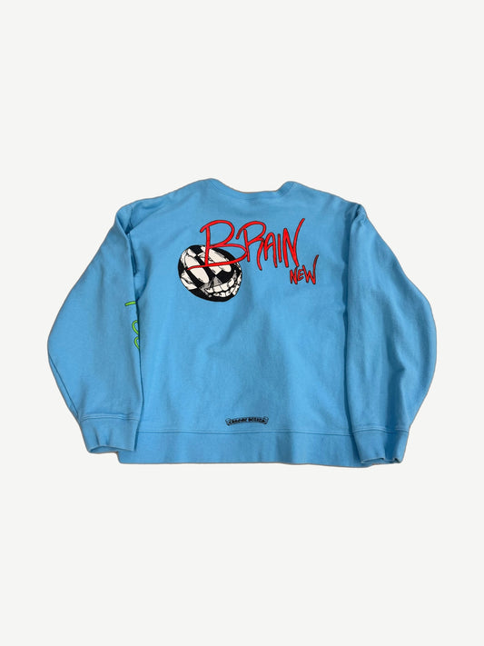 Back view of Chrome Hearts Matty Boy Brain New crewneck featuring large brain artwork print across the back.
