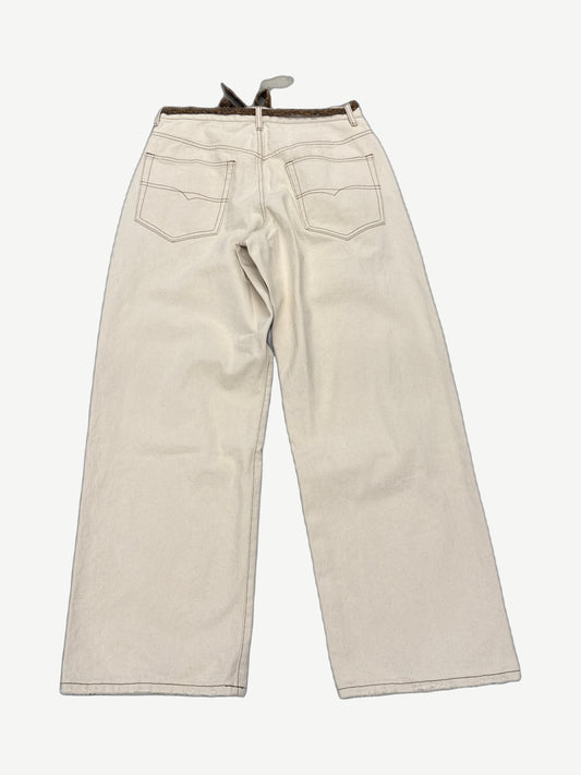 GV Gallery cream denim jeans back view with contrast brown stitching and arched pocket detailing