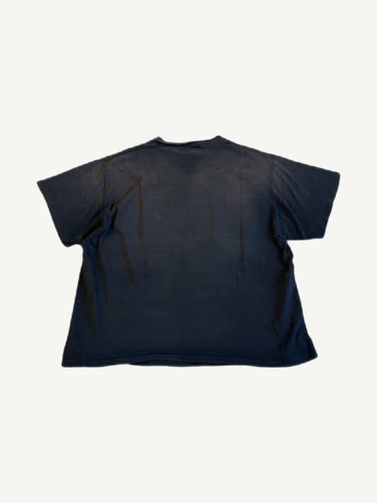 Vintage Looney Tunes Villains tee back, sun-faded black cotton with subtle blue tint and unprinted rear panel.