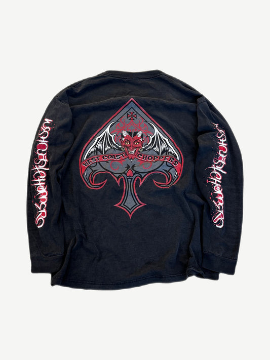 West Coast Choppers Devil Ace longsleeve back view with devil and ace of spades graphic.