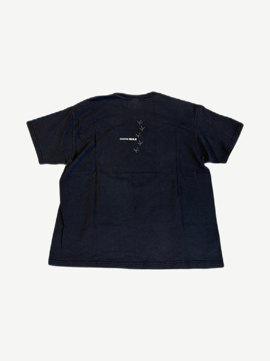 Vintage Dixie Chicks tee back with minimal Chicks Rule text and chicken footprint trail graphic detail