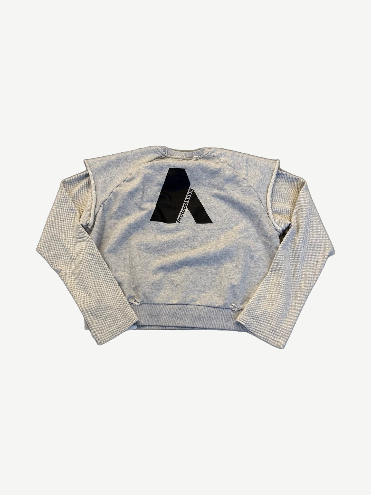 Protocol Index melange grey thermal jersey back view with oversized black A logo print on heather