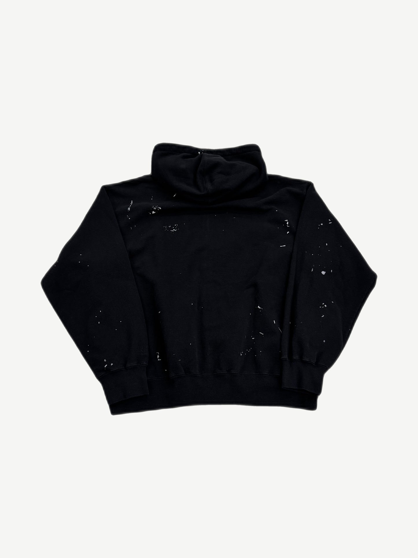 Supreme MM6 Margiela zip up hoodie back view in black fleece with MM6 number tag stitched detail.