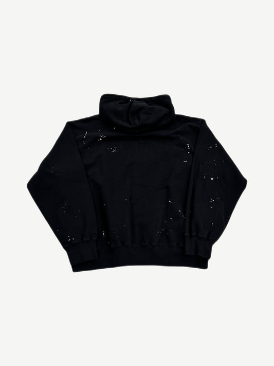 Supreme MM6 Margiela zip up hoodie back view in black fleece with MM6 number tag stitched detail.