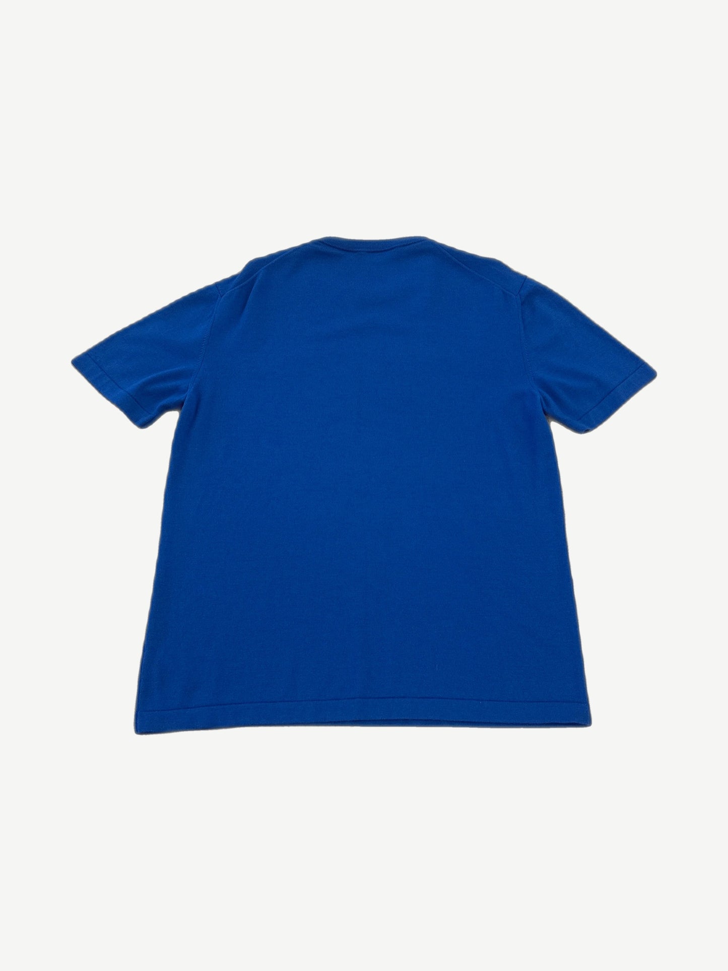 Louis Vuitton blue Cloud jacquard knit tee back view, plain royal blue ribbed knit