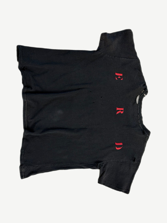 Enfants Riches Deprimes black tee back with vertical red ERD print and distressed holes