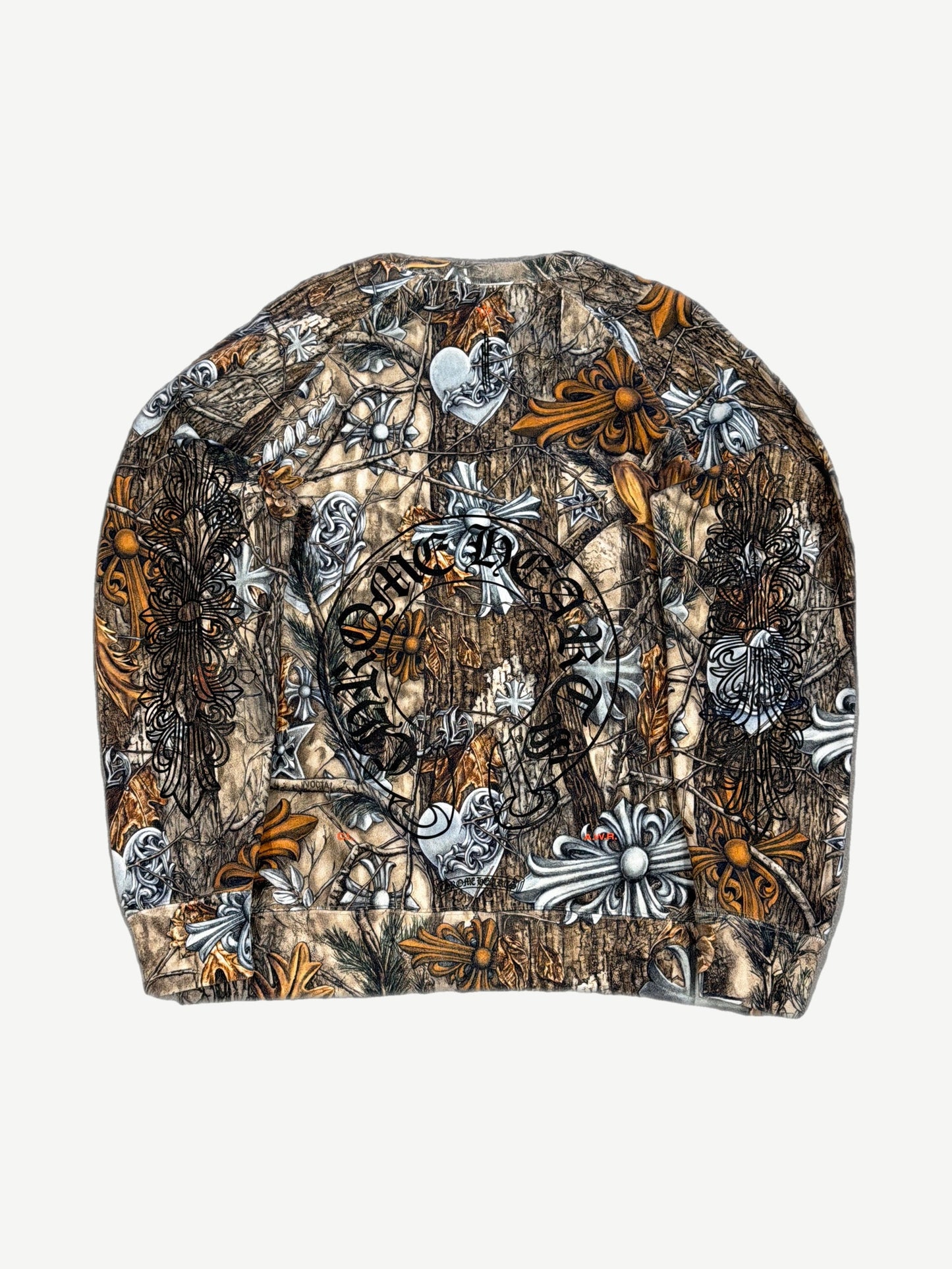 Chrome Hearts NOCTA camo crewneck back with large center Chrome Hearts horseshoe scroll logo print