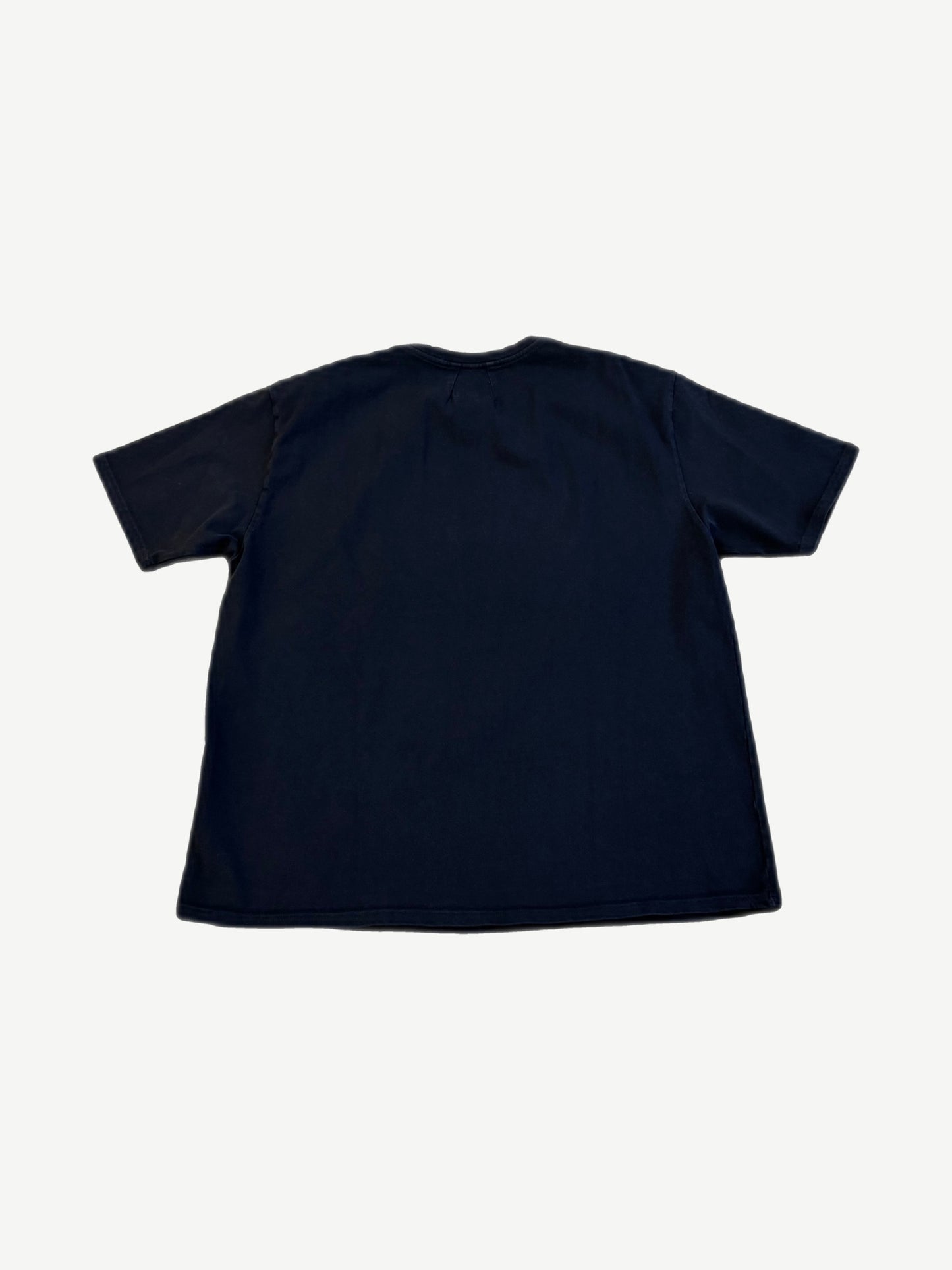 Rhude Black Caviar navy tee, back view showing plain dark body and short sleeves on cotton
