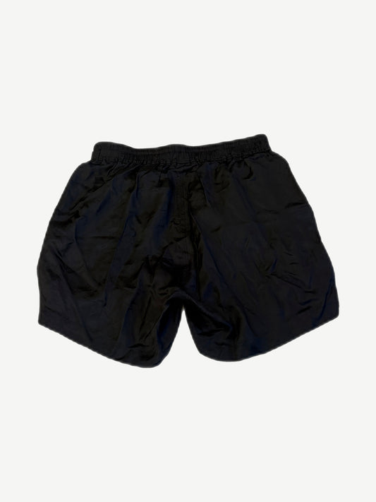 Rick Owens Bela black silk boxer shorts back view with elastic waist and curved relaxed hem