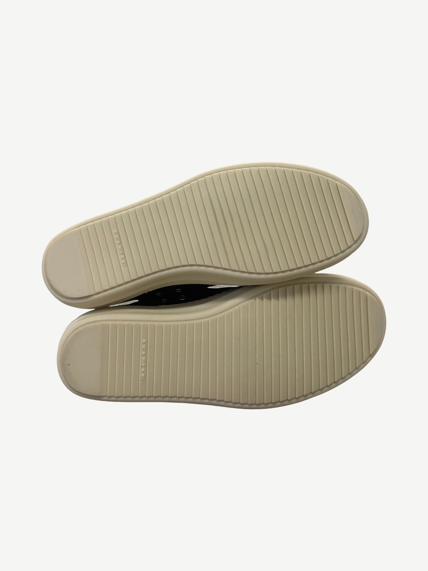 Rick Owens DRKSHDW Dark Dust sneakers rear angle, grey canvas heel with white rubber midsole detail.