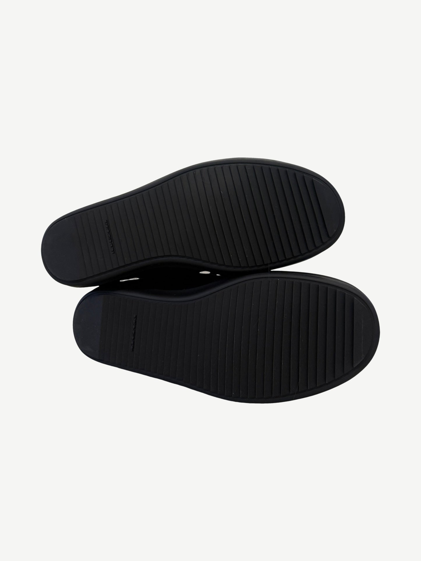 Rick Owens DRKSHDW triple black sneakers sole view with ribbed black rubber tread pattern