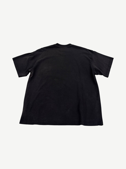 Back view of Satoshi Nakamoto oversized faded black tee with blank washed cotton body