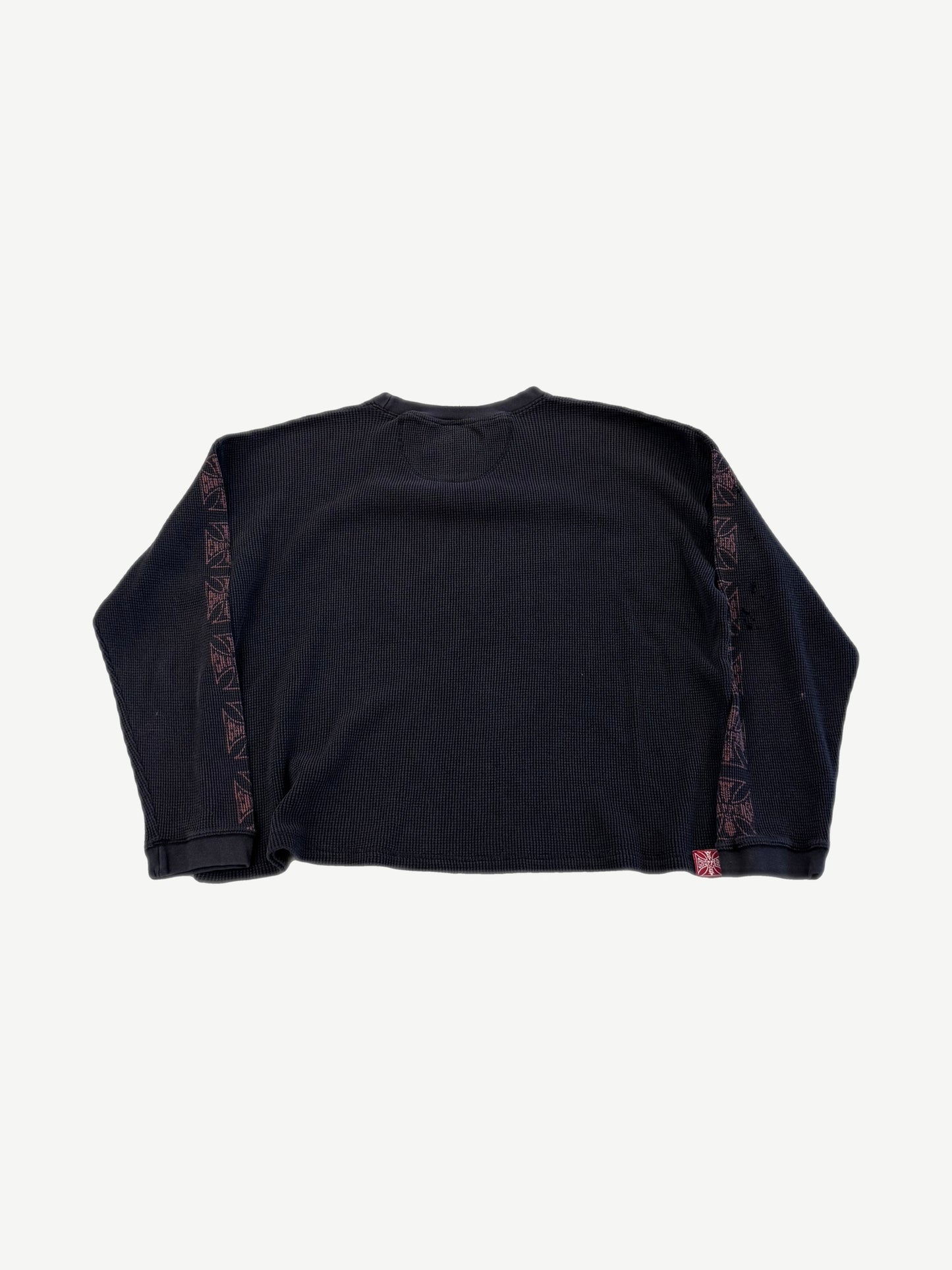 Vintage West Coast Choppers black thermal longsleeve back with iron cross side panels along sleeves