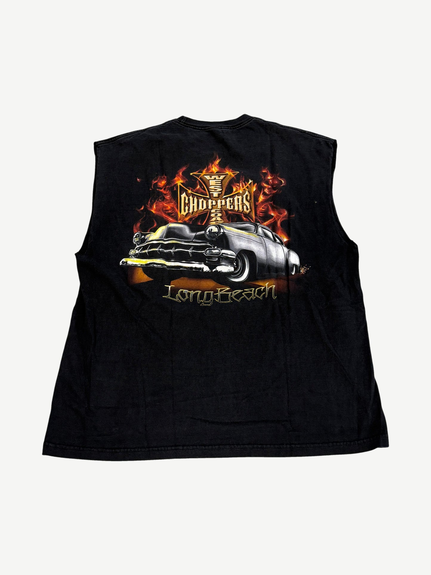 Vintage Black West Coast Choppers Flame Cutoff Tee