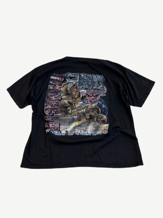 Vintage Chicago Bulls Double 3-Peat tee back with faded player portraits and championship years