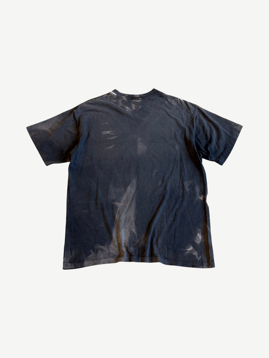 Vintage Harley Davidson Cafe tee back view in distressed faded black cotton with natural patina and wear