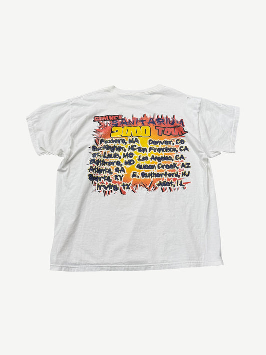 Vintage Metallica Summer Sanitarium tour tee back printed with 2000 concert dates and venue city list.