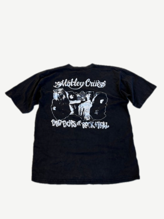 Back of vintage Motley Crue tee with band photo and Bad Boys of Rock N Roll script print in white
