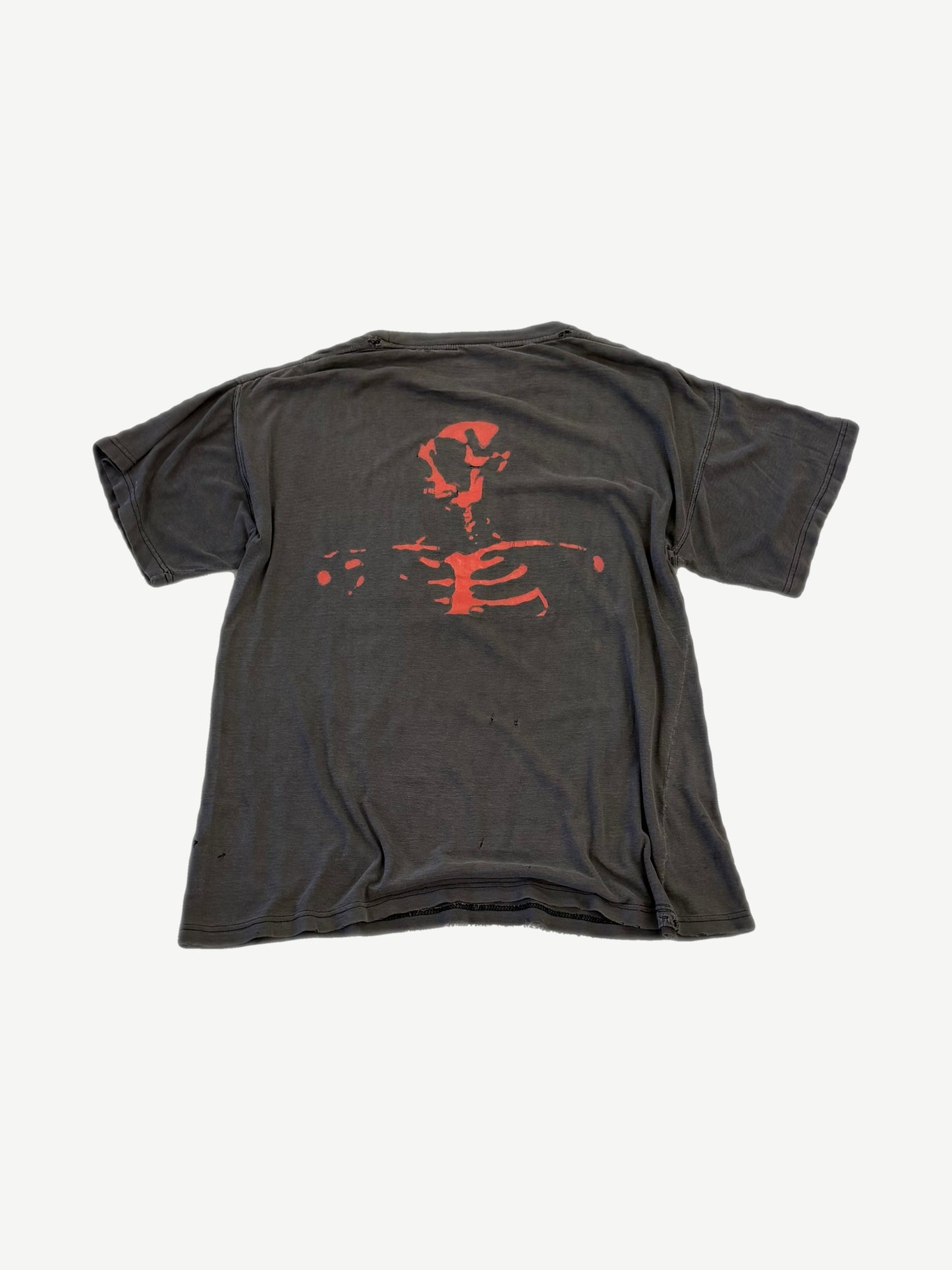 Vintage Offspring Smash band tee back view with sun faded black cotton and worn ringer collar