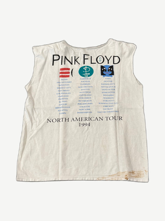 Vintage Pink Floyd 1994 North American Tour cutoff back print listing tour cities including Miami, LA and New York.