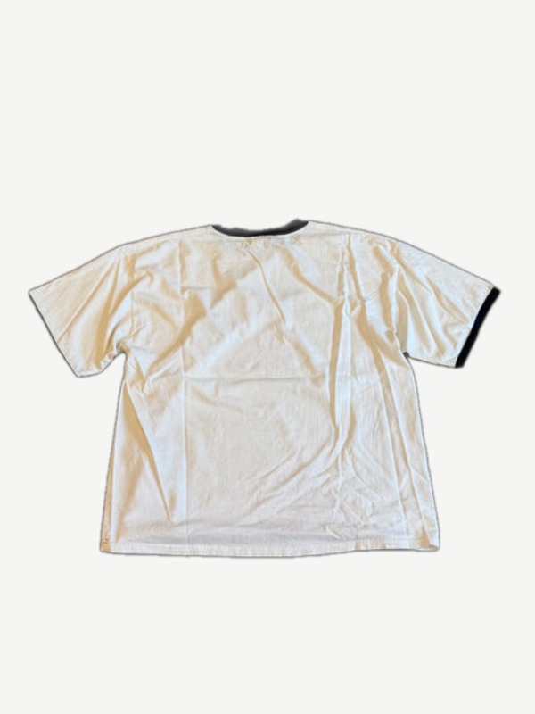 Vintage RHCP asterisk ringer tee back in plain cream cotton with black ringer collar and sleeve trim
