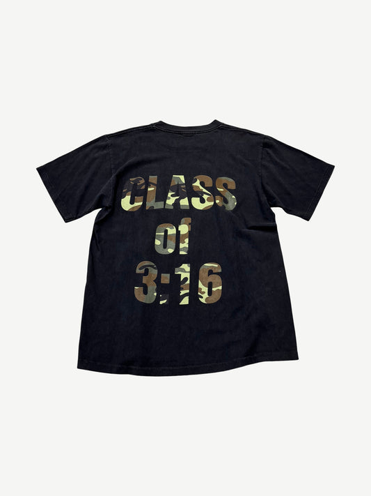 Vintage WWF Stone Cold Steve Austin 3:16 tee back view with bold graphic print on black cotton.