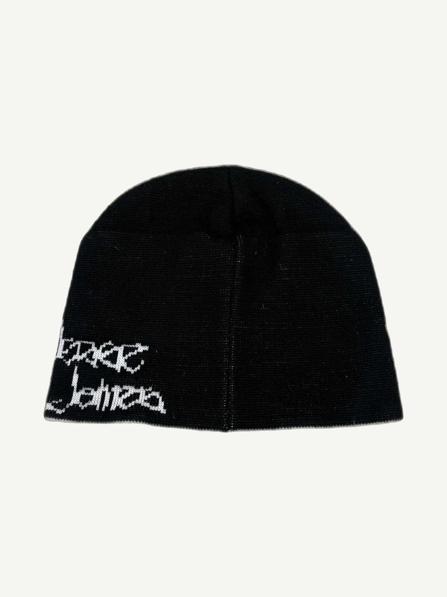 Vintage West Coast Choppers knit beanie back view in black with folded cuff and clean panel.