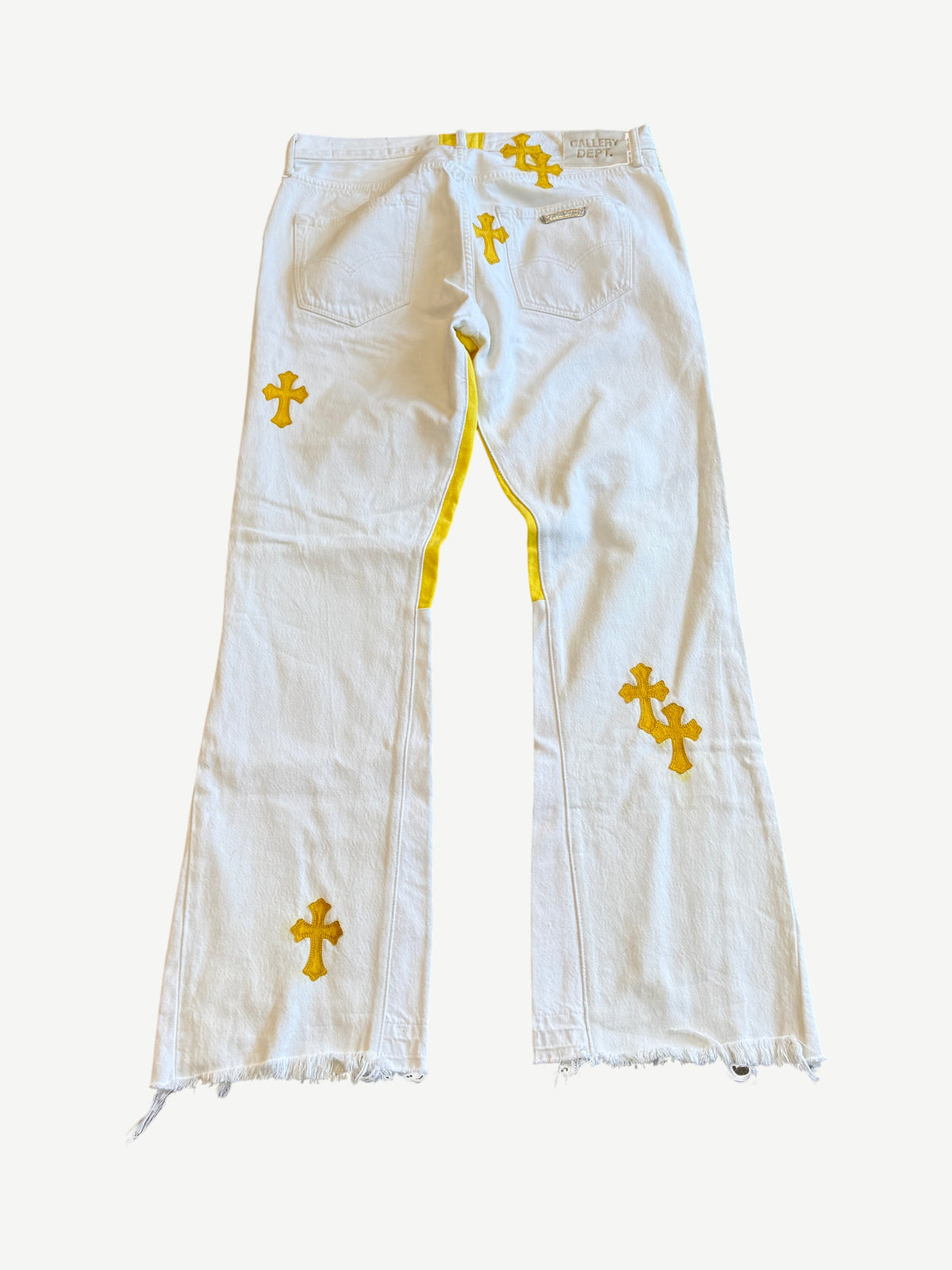 1/1 OBJ Custom Chrome Hearts Gallery Dept White Yellow Cross Patch Flare Jeans