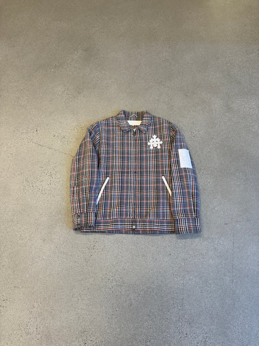 Chrome Hearts Quilted Plaid White Leather Triple Cross Patch Jacket