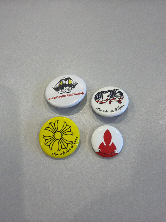 Chrome Hearts Matty Boy 4 pin set displayed together, multicolor enamel lapel pins with cartoon character graphics.