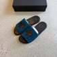 Chrome Hearts Plus Cross Patch Blue Leopard Slides