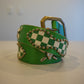 Vintage green checkered woven canvas belt with silver pyramid studs and antique metal buckle