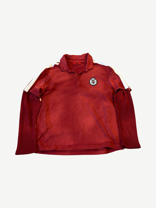 424 Red Double Sleeve Crest Polo Longsleeve