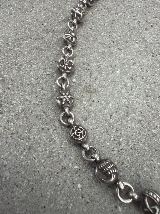 Chrome Hearts silver multi cross ball necklace clasp and pendant detail close-up