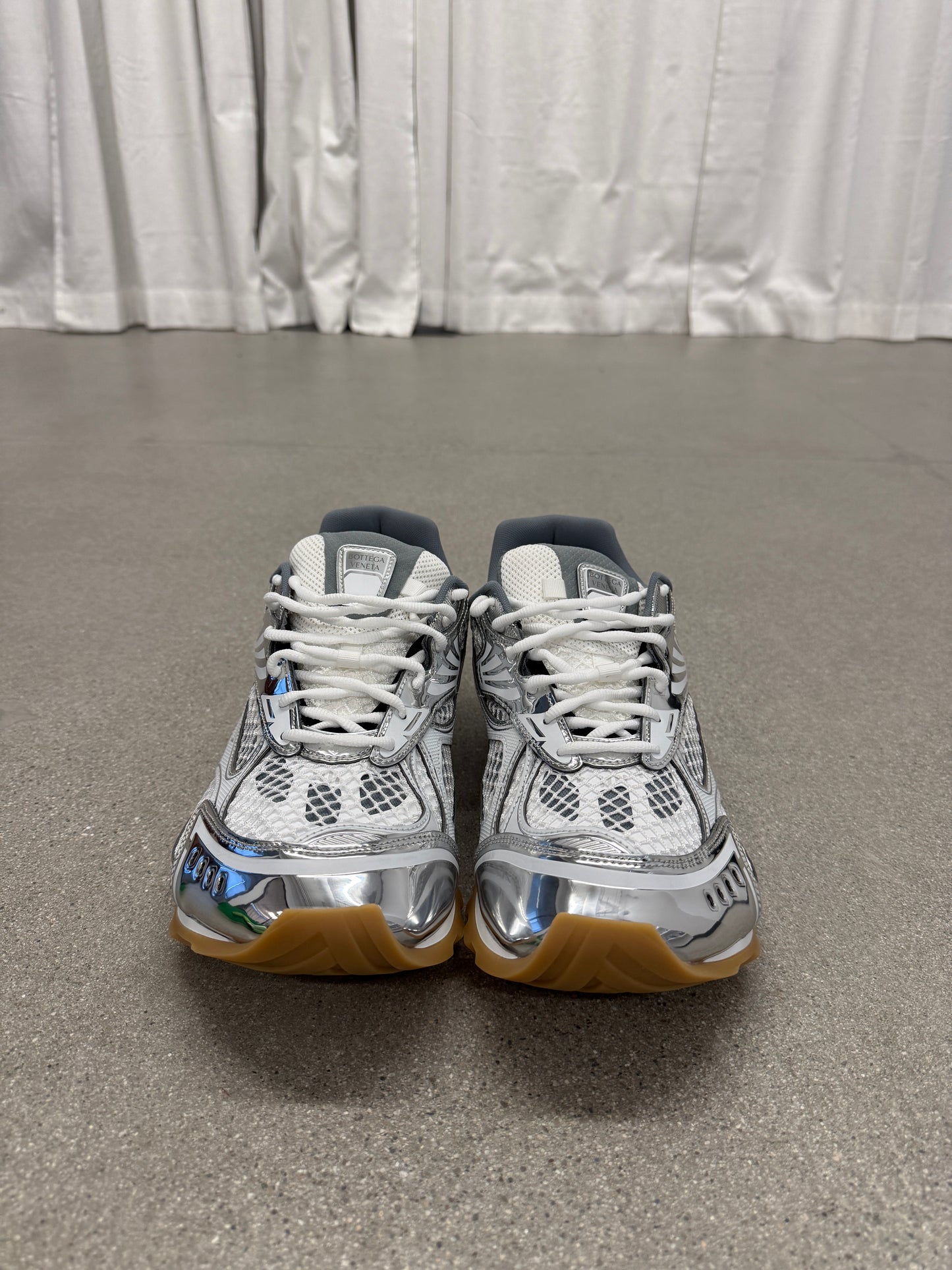 Bottega Veneta White Silver Orbit Sneakers