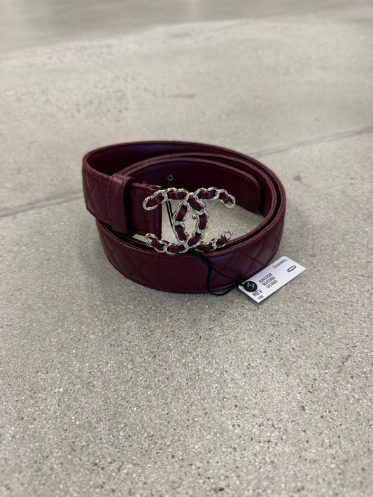 Chanel Dark Burgundy Quilted Leather CC Chain Belt