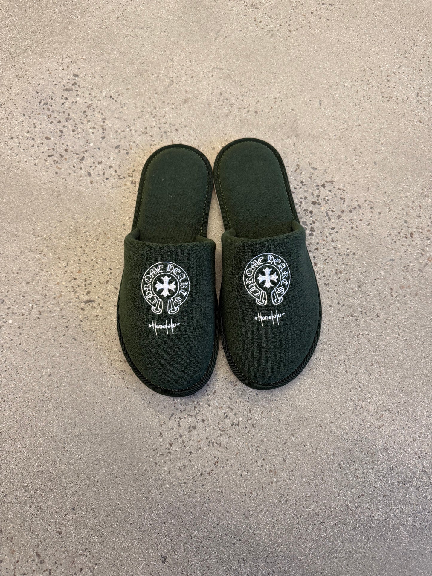 Chrome Hearts Honolulu Exclusive Green Hotel Slippers