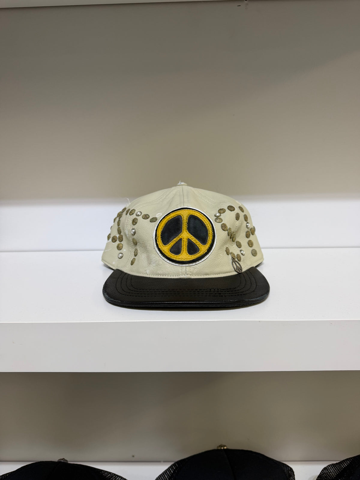 Satoshi Nakamoto Vintage White Studded Wrap Around Leather Cap