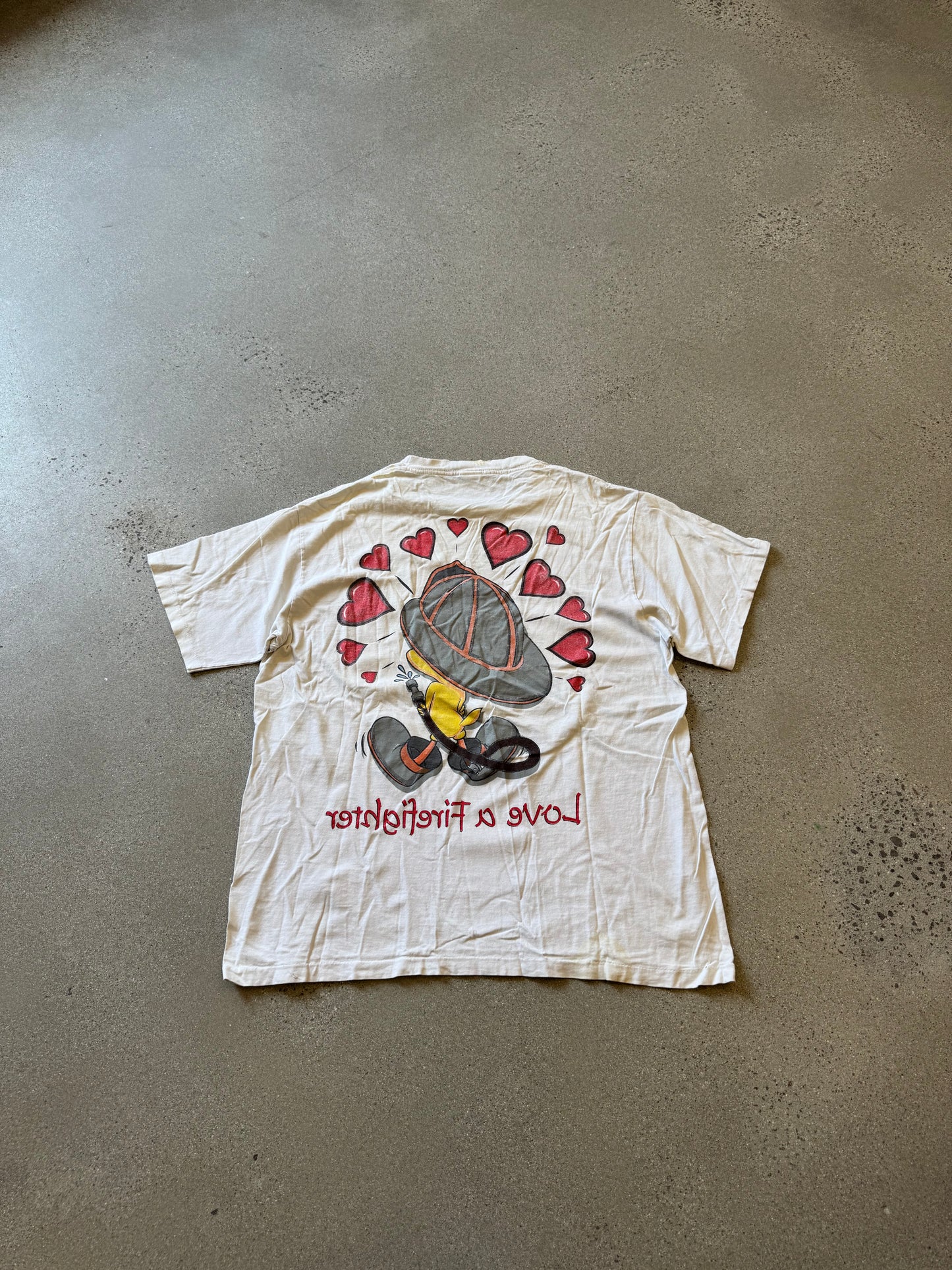 Vintage Looney Tunes Tweety Bird Love a Firefighter Tee