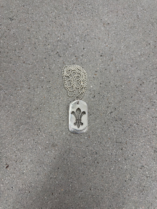 Chrome Hearts sterling silver Fleur dog tag pendant with fleur-de-lis cutout on ball chain