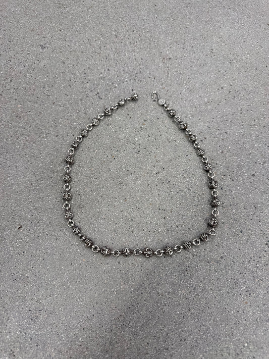 Chrome Hearts sterling silver multi cross ball necklace coiled showing cross beads